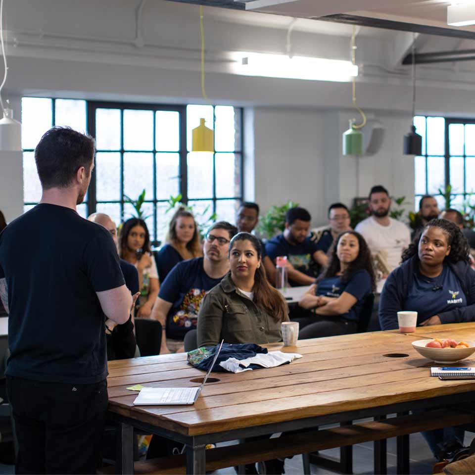 Habito's CEO Dan holding an all-hands meeting.